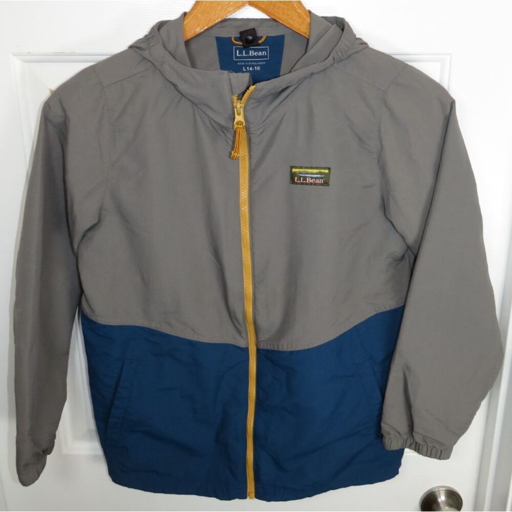 L.L. Bean Colorblock Full Zip Hooded Jacket Gray/Blue Youth Size LG (14-16)